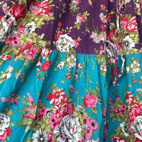 Vintage Shabby Chic Floral Tiered Flowy Cottton Gauze Sleeveless Sundress 90s - Picture 5 of 13